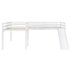 Cama alta doble en forma de L de madera de 118,2 x 77,8 pulgadas con escalera y tobogán