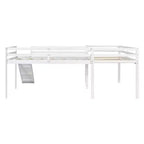 Cama alta doble en forma de L de madera de 118,2 x 77,8 pulgadas con escalera y tobogán