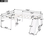 Cama alta doble en forma de L de madera de 118,2 x 77,8 pulgadas con escalera y tobogán