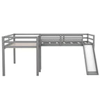 Cama alta doble en forma de L de madera de 118,2 x 77,8 pulgadas con escalera y tobogán