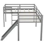 Cama alta doble en forma de L de madera de 118,2 x 77,8 pulgadas con escalera y tobogán