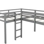 Cama alta doble en forma de L de madera de 118,2 x 77,8 pulgadas con escalera y tobogán