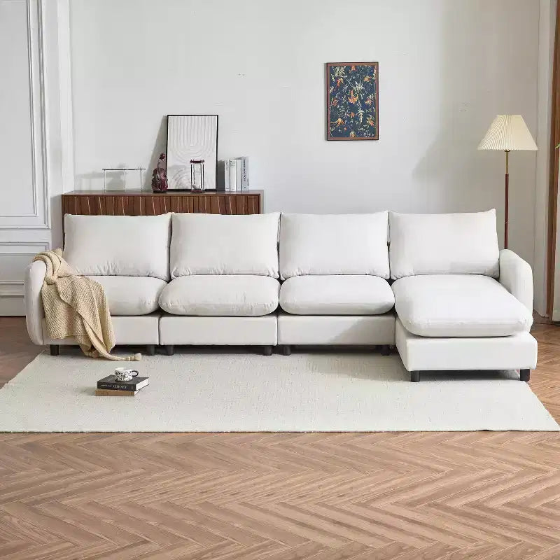 Sofá seccional tapizado moderno Acker de 5 piezas en forma de L, blanco