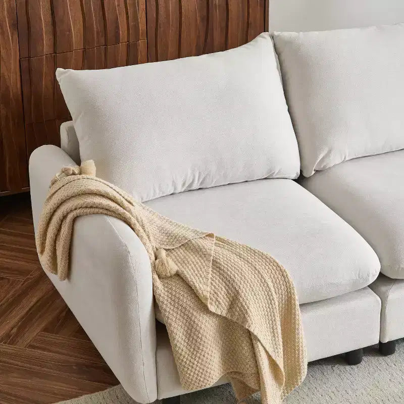 Sofá seccional tapizado moderno Acker de 5 piezas en forma de L, blanco