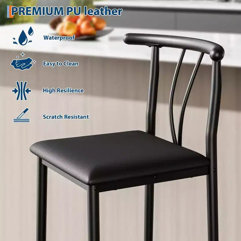 Cómodos taburetes de barra de altura de mostrador de 25 pulgadas con respaldo y reposapiés, sillas de comedor acolchadas y gruesas para isla de cocina, paquete de 2/4