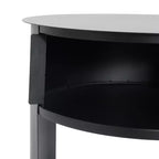 Mesa auxiliar redonda moderna de 3 niveles con armario de puerta corredera, mesa auxiliar con acento de metal mate para sala de estar, dormitorio o espacios pequeños