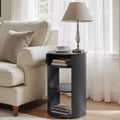 Modern 3-Tier Round End Table with Sliding Door Cabinet, Matte Metal Accent Side Table for Living Room, Bedroom, or Small Spaces-Panipeachy