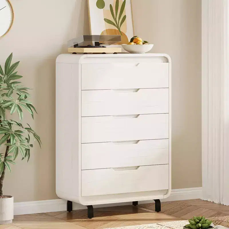 Cómoda de 5 cajones para dormitorio, cómoda moderna de 48 pulgadas de alto con cajones de almacenamiento grandes de madera, organizador de ropa de madera para sala de estar