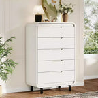Cómoda de 5 cajones para dormitorio, cómoda moderna de 48 pulgadas de alto con cajones de almacenamiento grandes de madera, organizador de ropa de madera para sala de estar