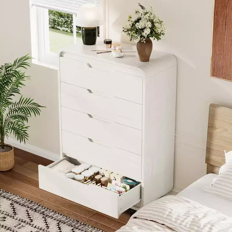Cómoda de 5 cajones para dormitorio, cómoda moderna de 48 pulgadas de alto con cajones de almacenamiento grandes de madera, organizador de ropa de madera para sala de estar