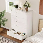 Cómoda de 5 cajones para dormitorio, cómoda moderna de 48 pulgadas de alto con cajones de almacenamiento grandes de madera, organizador de ropa de madera para sala de estar