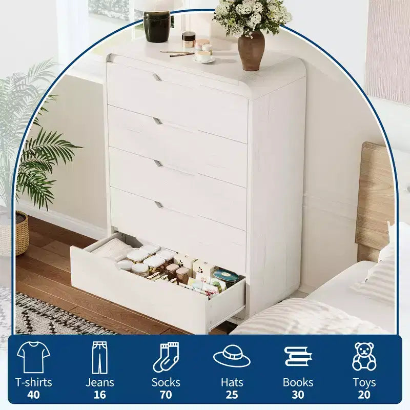 Cómoda de 5 cajones para dormitorio, cómoda moderna de 48 pulgadas de alto con cajones de almacenamiento grandes de madera, organizador de ropa de madera para sala de estar