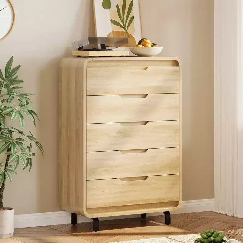 Cómoda de 5 cajones para dormitorio, cómoda moderna de 48 pulgadas de alto con cajones de almacenamiento grandes de madera, organizador de ropa de madera para sala de estar