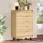 Cómoda de 5 cajones para dormitorio, cómoda moderna de 48 pulgadas de alto con cajones de almacenamiento grandes de madera, organizador de ropa de madera para sala de estar