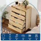Cómoda de 5 cajones para dormitorio, cómoda moderna de 48 pulgadas de alto con cajones de almacenamiento grandes de madera, organizador de ropa de madera para sala de estar