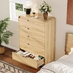 Cómoda de 5 cajones para dormitorio, cómoda moderna de 48 pulgadas de alto con cajones de almacenamiento grandes de madera, organizador de ropa de madera para sala de estar
