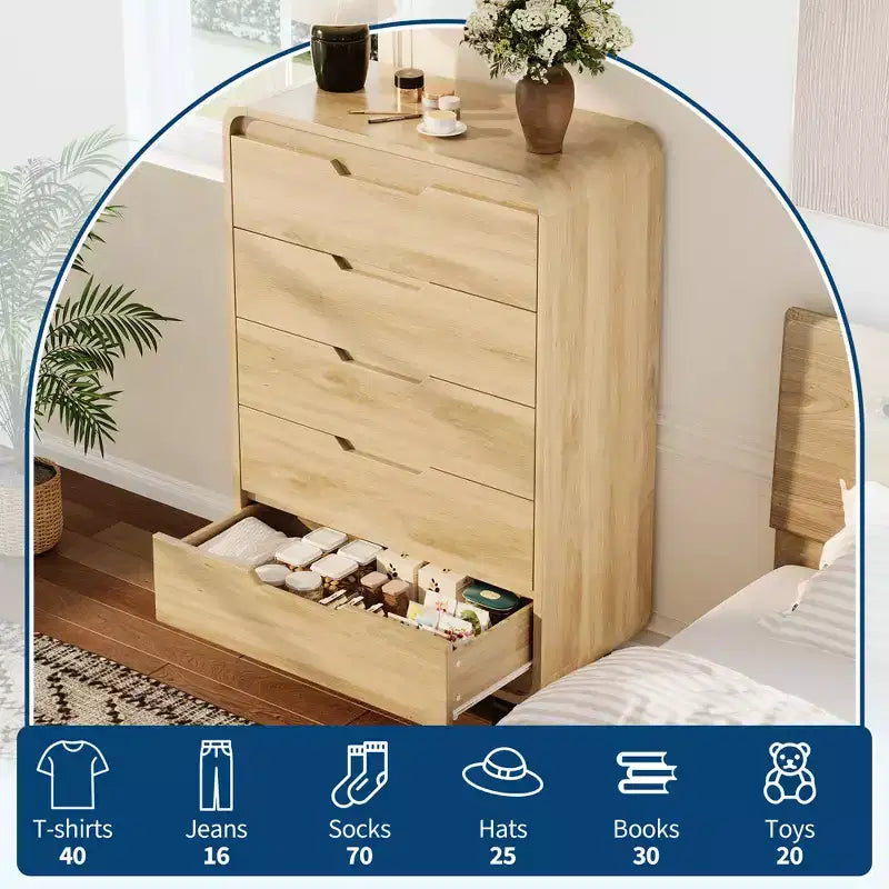 Cómoda de 5 cajones para dormitorio, cómoda moderna de 48 pulgadas de alto con cajones de almacenamiento grandes de madera, organizador de ropa de madera para sala de estar