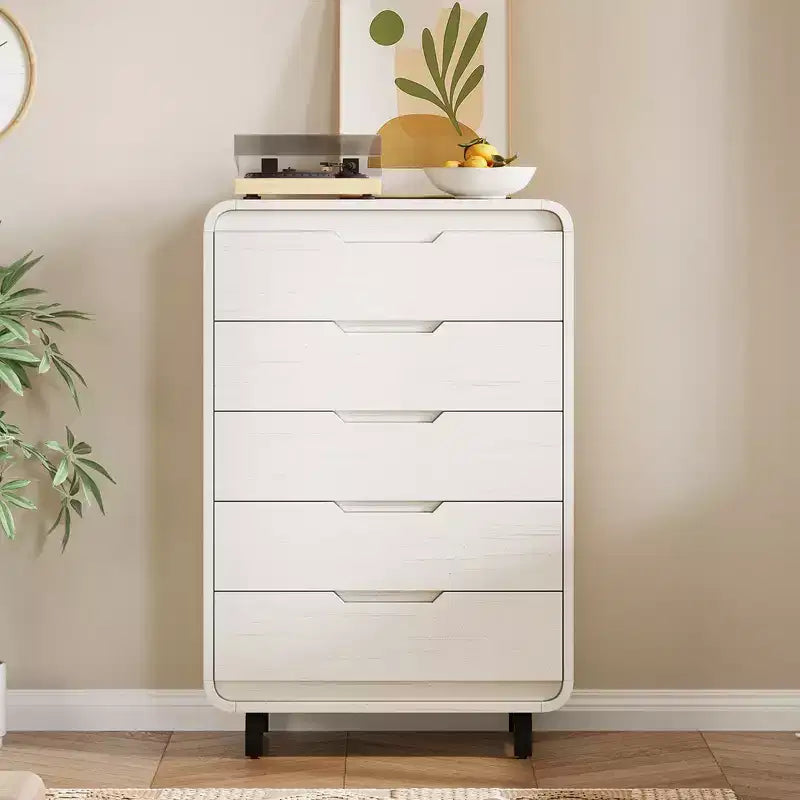 Cómoda de 5 cajones para dormitorio, cómoda moderna de 48 pulgadas de alto con cajones de almacenamiento grandes de madera, organizador de ropa de madera para sala de estar