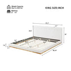 Estructura de cama King Size tapizada en chenilla minimalista, patas de madera maciza de caucho, blanca