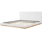 Estructura de cama King Size tapizada en chenilla minimalista, patas de madera maciza de caucho, blanca