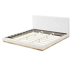 Estructura de cama King Size tapizada en chenilla minimalista, patas de madera maciza de caucho, blanca
