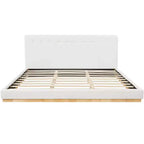 Estructura de cama King Size tapizada en chenilla minimalista, patas de madera maciza de caucho, blanca