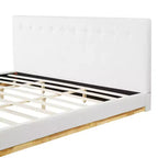 Estructura de cama King Size tapizada en chenilla minimalista, patas de madera maciza de caucho, blanca