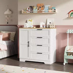Armario ropero de 43.3'' de alto con barra para colgar, cómoda de madera multifuncional con 4 cajones y armario de almacenamiento, gabinetes de almacenamiento de ropa para dormitorio