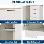 Armario ropero de 43.3'' de alto con barra para colgar, cómoda de madera multifuncional con 4 cajones y armario de almacenamiento, gabinetes de almacenamiento de ropa para dormitorio