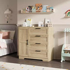 Armario ropero de 43.3'' de alto con barra para colgar, cómoda de madera multifuncional con 4 cajones y armario de almacenamiento, gabinetes de almacenamiento de ropa para dormitorio