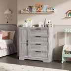 Armario ropero de 43.3'' de alto con barra para colgar, cómoda de madera multifuncional con 4 cajones y armario de almacenamiento, gabinetes de almacenamiento de ropa para dormitorio