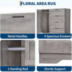 Armario ropero de 43.3'' de alto con barra para colgar, cómoda de madera multifuncional con 4 cajones y armario de almacenamiento, gabinetes de almacenamiento de ropa para dormitorio