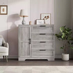 Armario ropero de 43.3'' de alto con barra para colgar, cómoda de madera multifuncional con 4 cajones y armario de almacenamiento, gabinetes de almacenamiento de ropa para dormitorio