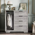 43.3'' H Armoire Wardrobe Closet with Hanging Rod, Multifunctional Wood 4 Drawers Dresser with Storage Closet, Clothing Storage Cabinets for Bedroom