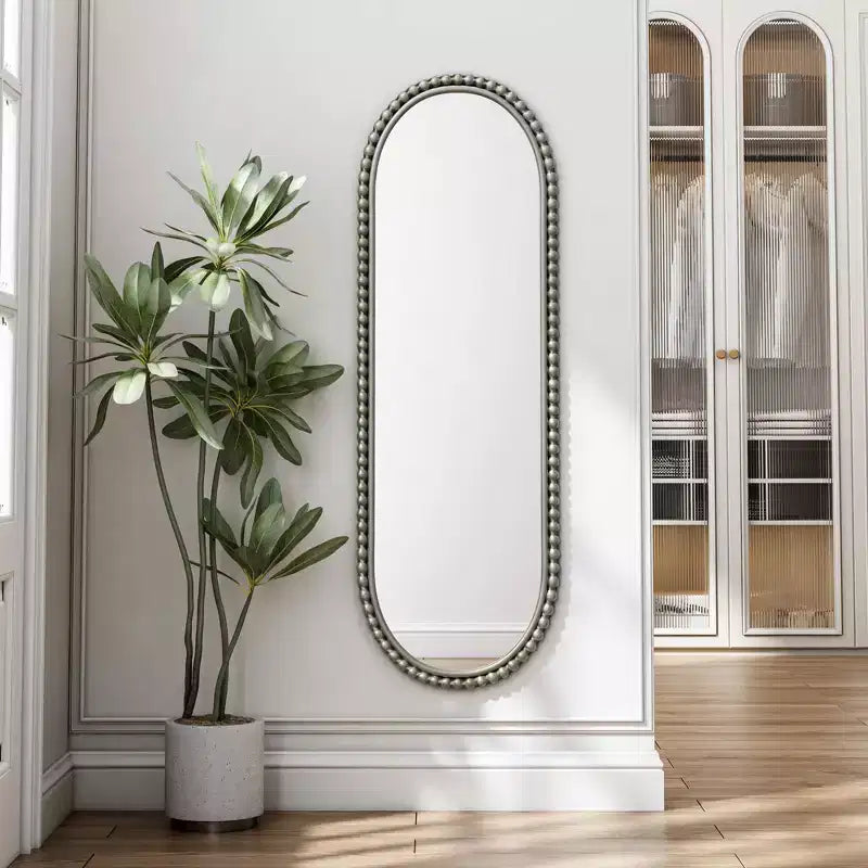 MAYEERTY Iron Oval Retro Mirror Wall Haning for Living Room Entrance Bedroom Silver