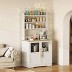 Alacena de Cocina con Enchufes y USB, Organizador de Despensa con Puerta de Vidrio