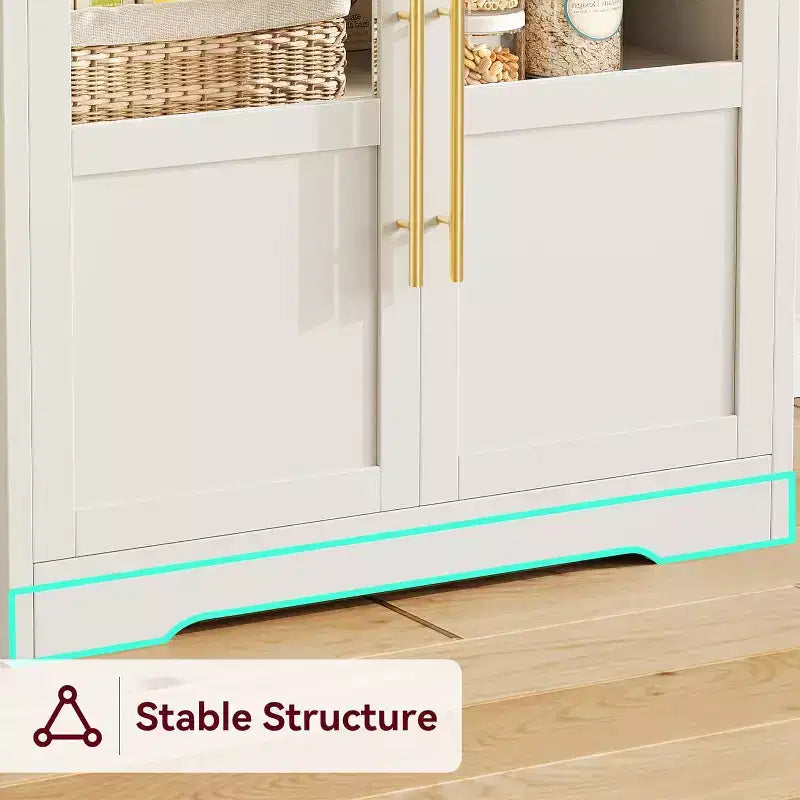 Alacena de Cocina con Enchufes y USB, Organizador de Despensa con Puerta de Vidrio