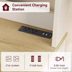 Alacena de Cocina con Enchufes y USB, Organizador de Despensa con Puerta de Vidrio