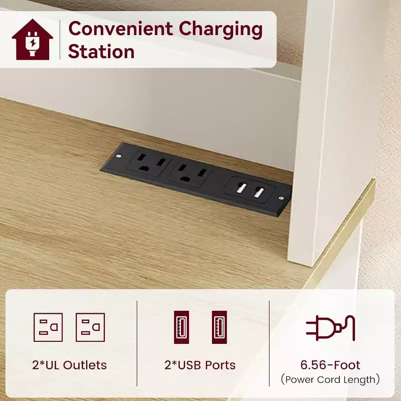 Alacena de Cocina con Enchufes y USB, Organizador de Despensa con Puerta de Vidrio