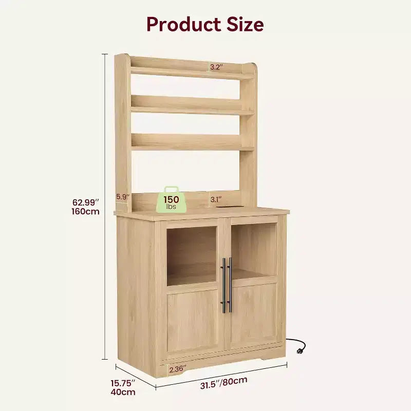 Alacena de Cocina con Enchufes y USB, Organizador de Despensa con Puerta de Vidrio