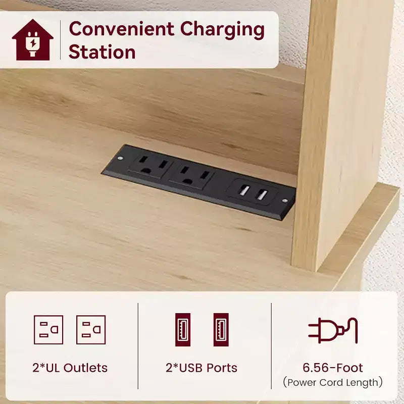 Alacena de Cocina con Enchufes y USB, Organizador de Despensa con Puerta de Vidrio