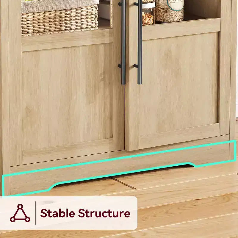 Alacena de Cocina con Enchufes y USB, Organizador de Despensa con Puerta de Vidrio