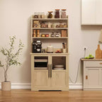 Alacena de Cocina con Enchufes y USB, Organizador de Despensa con Puerta de Vidrio