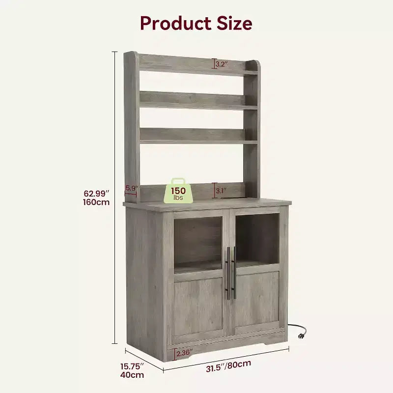 Alacena de Cocina con Enchufes y USB, Organizador de Despensa con Puerta de Vidrio