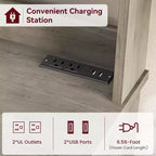 Alacena de Cocina con Enchufes y USB, Organizador de Despensa con Puerta de Vidrio