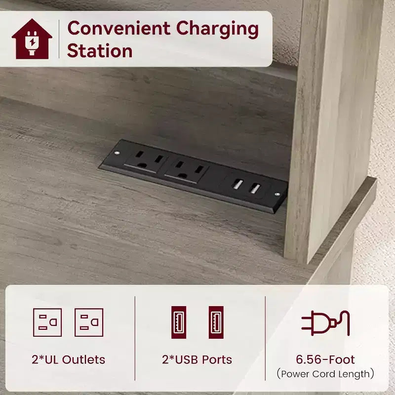 Alacena de Cocina con Enchufes y USB, Organizador de Despensa con Puerta de Vidrio
