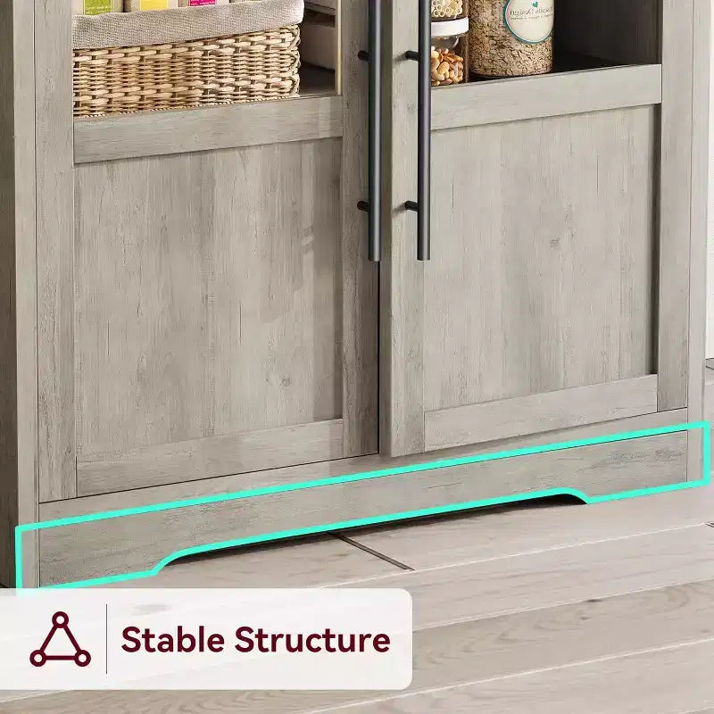 Alacena de Cocina con Enchufes y USB, Organizador de Despensa con Puerta de Vidrio