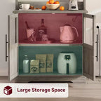 Alacena de Cocina con Enchufes y USB, Organizador de Despensa con Puerta de Vidrio