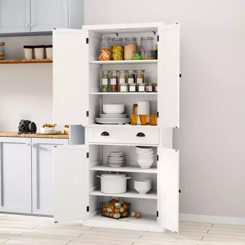 Kitchen Pantry Storage Cabinet, 72 Tall White Cabinet with Adjustable Shelves and Drawer, Freestanding Organizer for Kitchen, Pantry