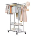 VIYET Rolling Clothes Rack - Carbon Steel, 2 Hanging Rods, 2 Storage Shelves,264LBS Load, Adjustable Height